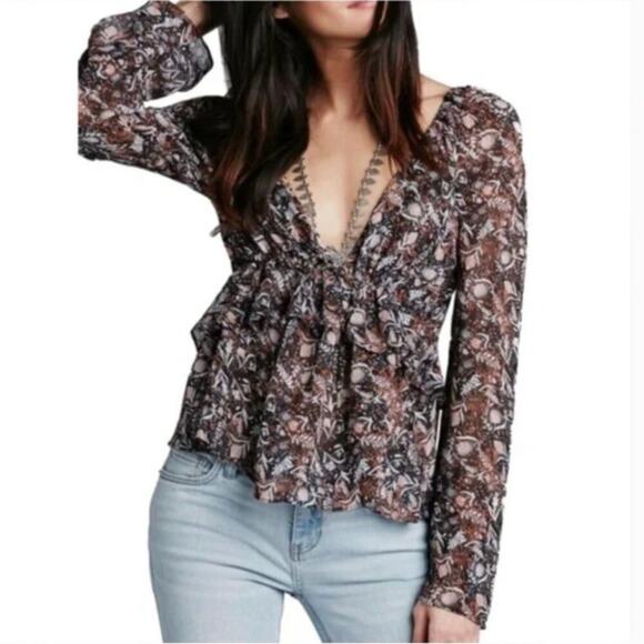 Free People Uptown Bell Sleeve Printed Blouse - Picture 1 of 8